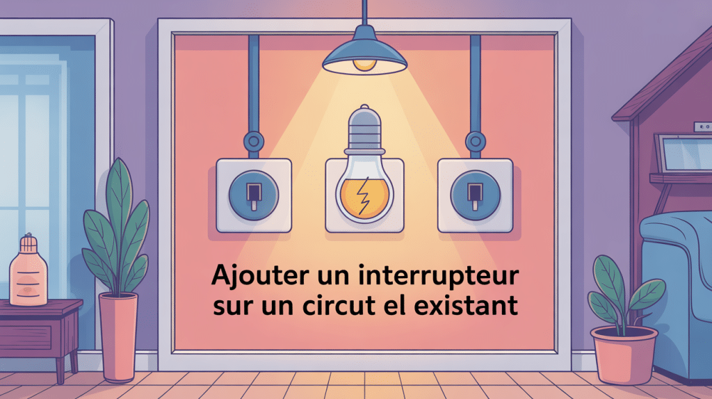 ajouter un interrupteur sur un circuit existant illustration mur deux interrupteurs lignes électriques ampoule maison stylisée