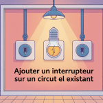 ajouter un interrupteur sur un circuit existant illustration mur deux interrupteurs lignes électriques ampoule maison stylisée