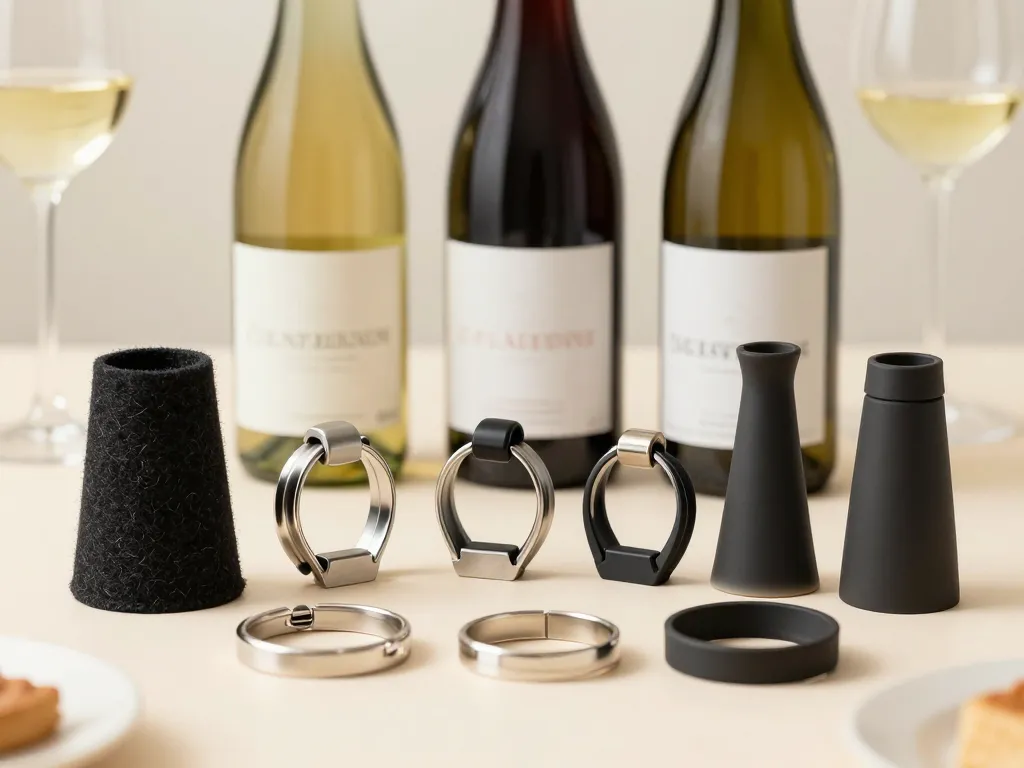 comparatif anneau bouteille de vin feutrine métal silicone