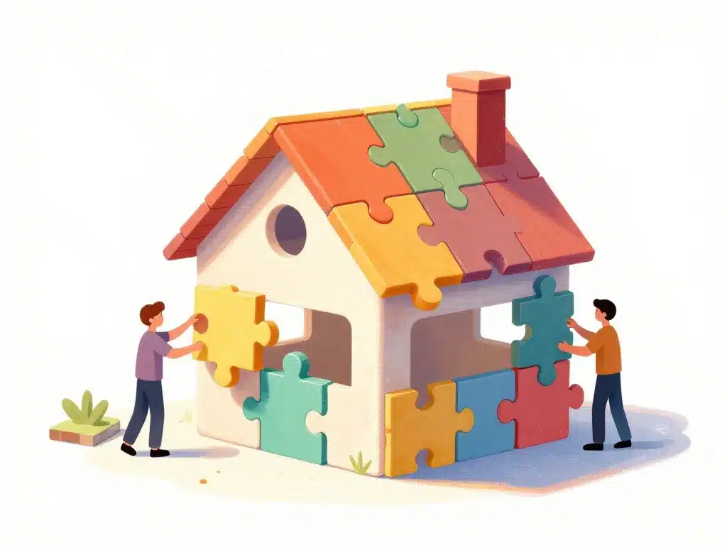 illustration organisation autoconstruction conception maison puzzle