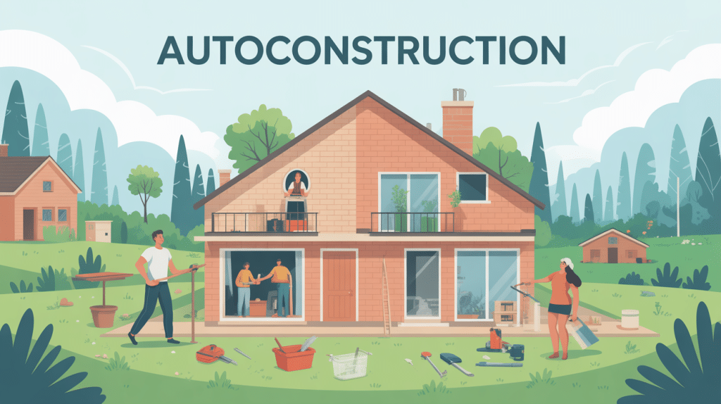illustration autoconstruction famille planifiant maison