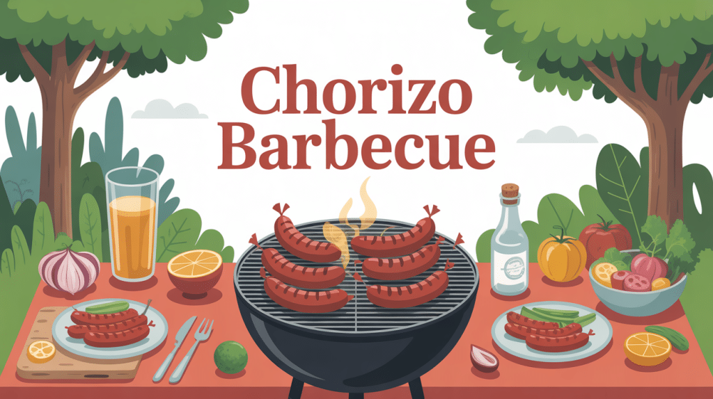 chorizo barbecue grillé avec légumes et accompagnements ambiance festive