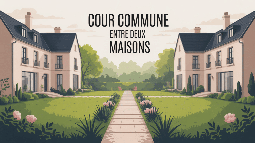 cour commune entre 2 maisons dessin épuré ambiance harmonieuse