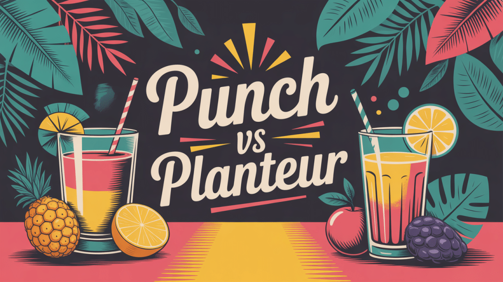 difference punch et planteur en image avec cocktails et fruits exotiques