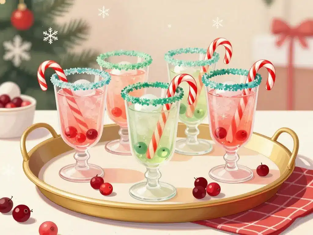 Service décoré du cocktail au bonbon candy cane spritzer en verrerie festive