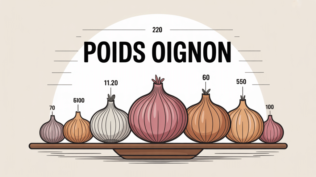 poid 1 oignon plusieurs tailles sur balance cuisine