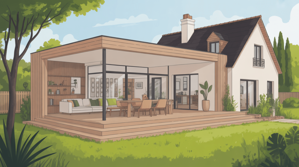 illustration moderne prix extension bois 40m2 maison