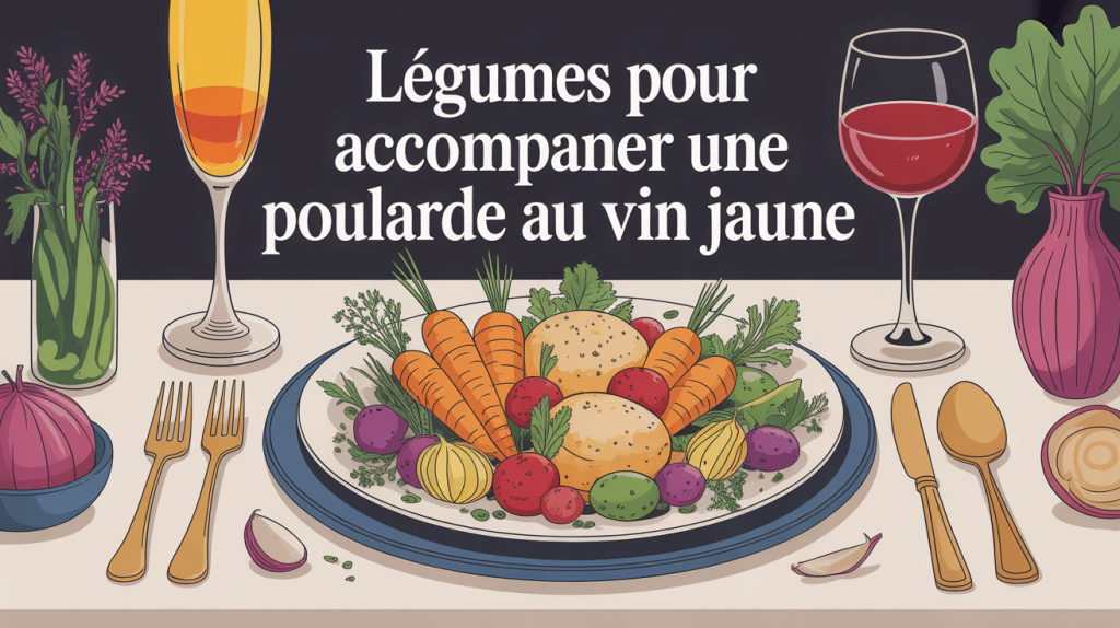 illustration quel légumes avec une poularde au vin jaune et légumes colorés