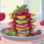 Pile de gaufres arc en ciel framboise basilic pour brunch convivial