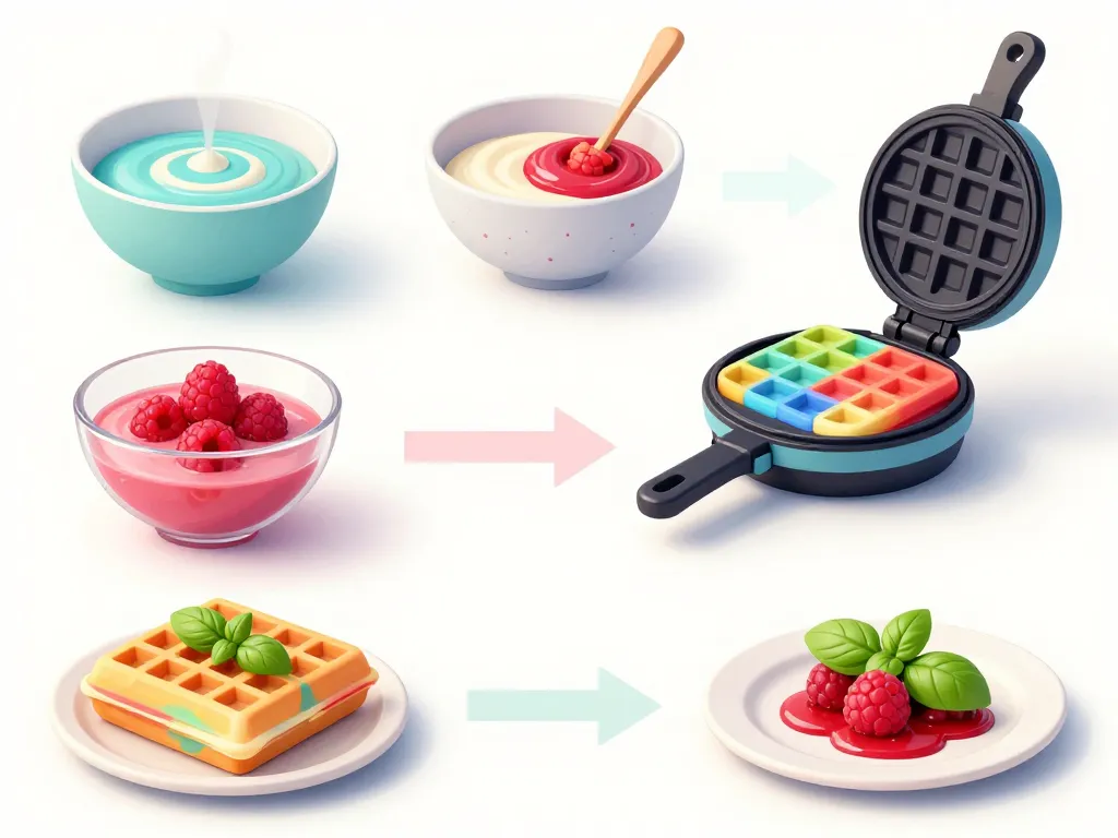 Étapes principales recette gaufre arc en ciel framboise basilic en diagramme