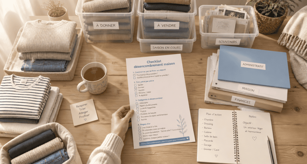 aide rangement maison checklist sur table