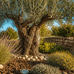 amenagement olivier jardin avec paillage galets