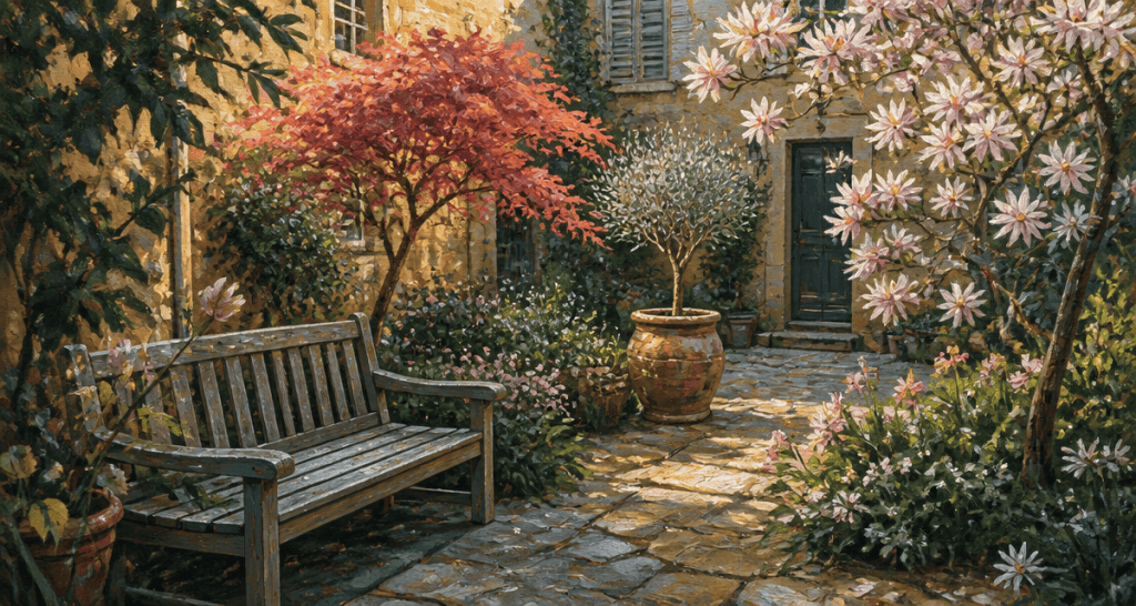arbres pour petit jardin dans une cour