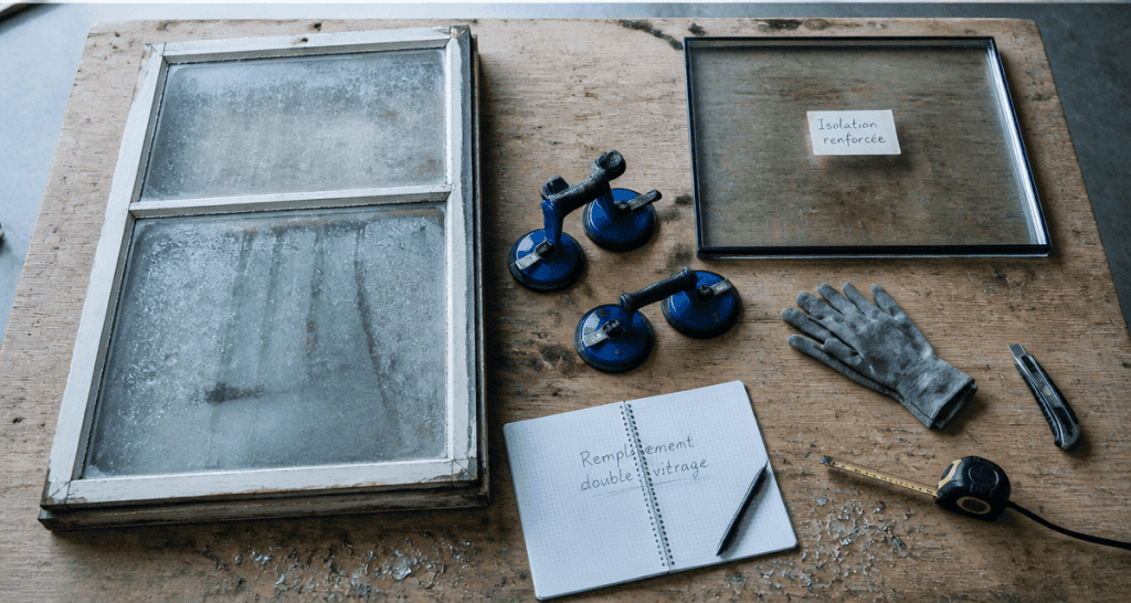 Changer un double vitrage sur plan de travail avec outils