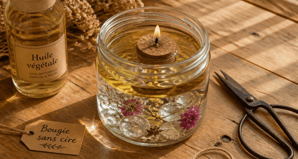 comment faire une bougie sans cire avec huile et mèche