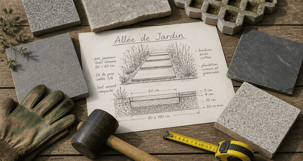 dalle allee de jardin croquis et materiaux
