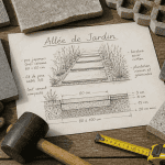 dalle allee de jardin croquis et materiaux