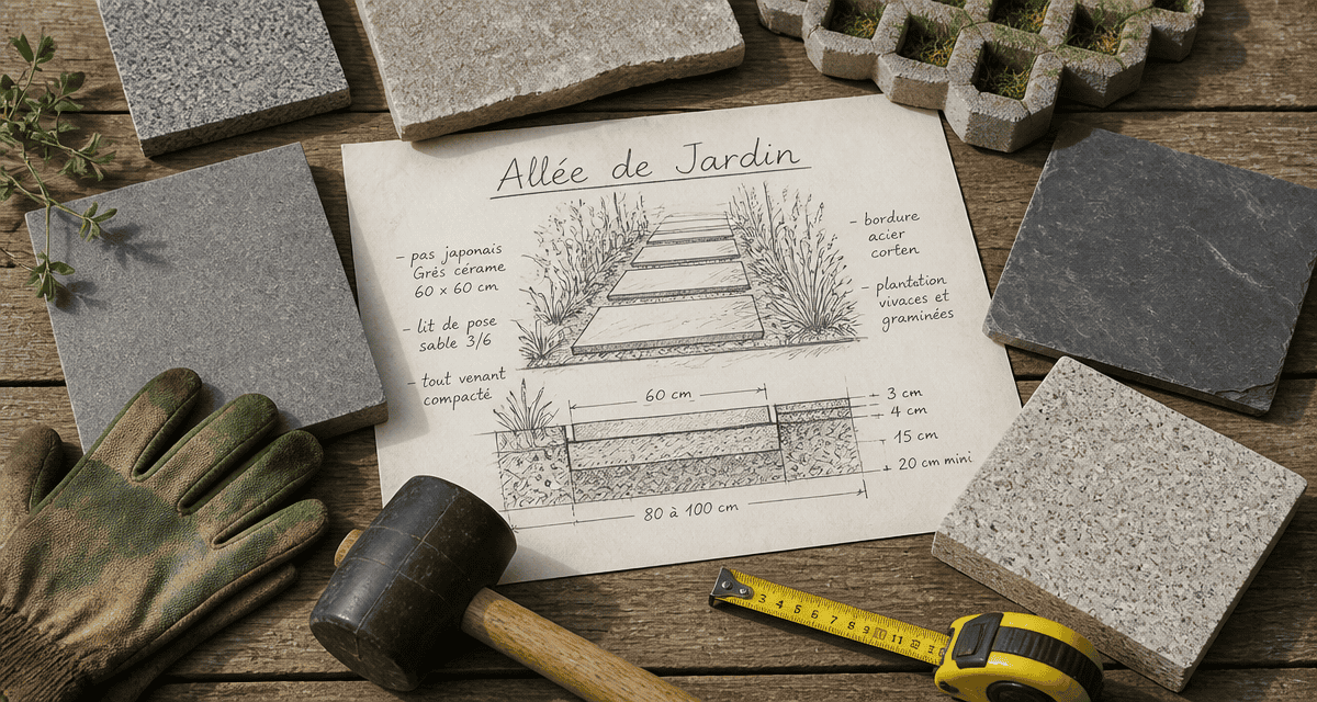 dalle allee de jardin croquis et materiaux