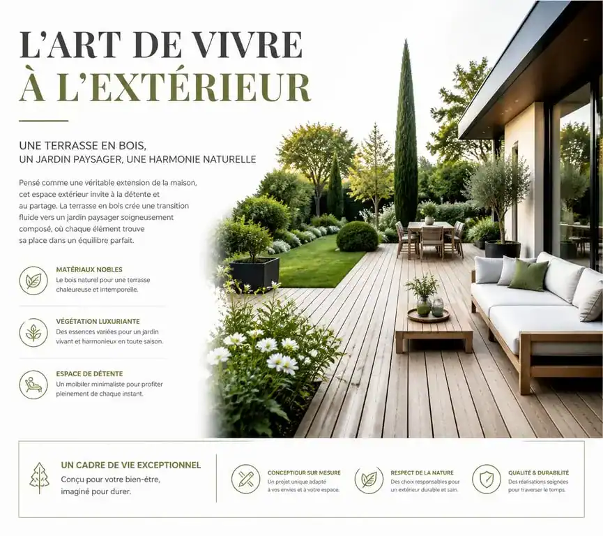 Aménagement extérieur harmonieux pour ma maison mon jardin avec terrasse et pergola