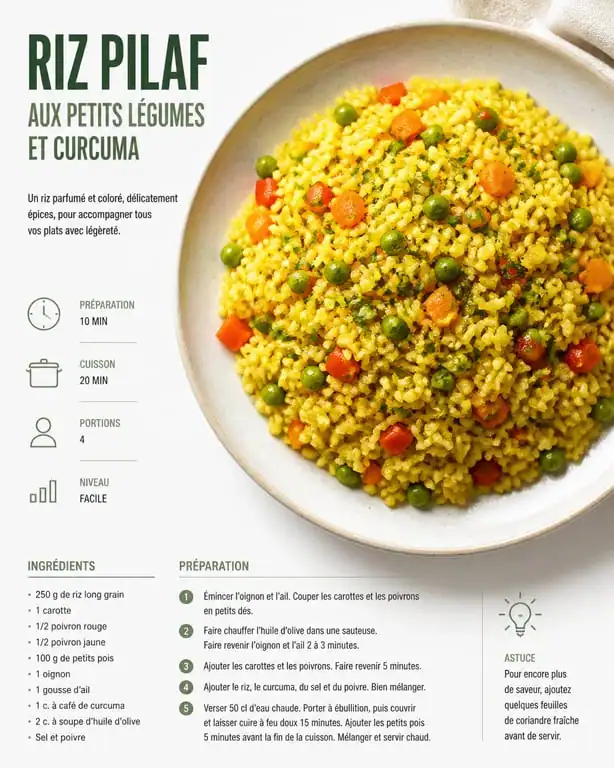 Riz pilaf aux petits légumes et curcuma en accompagnement