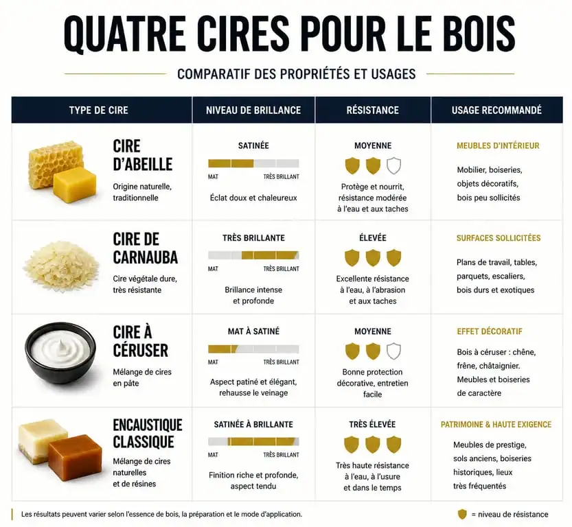 Infographie comparative des meilleures cires pour meubles en bois