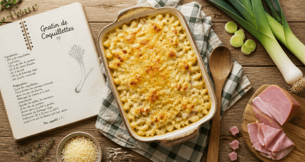 Gratin de coquillettes recette facile pas cher sur table rustique