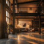 hangar aménagé en maison avec grandes baies vitrées et mezzanine