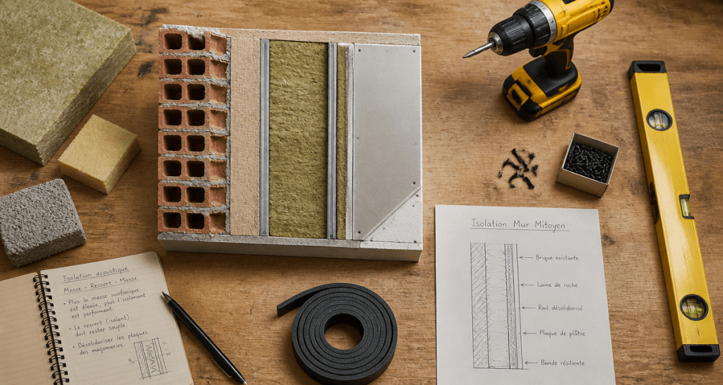 Isoler phoniquement un mur mitoyen avec schéma et outils