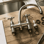 melangeur robinet cuisine laiton chromé sur plan de travail