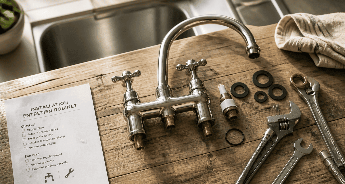melangeur robinet cuisine laiton chromé sur plan de travail