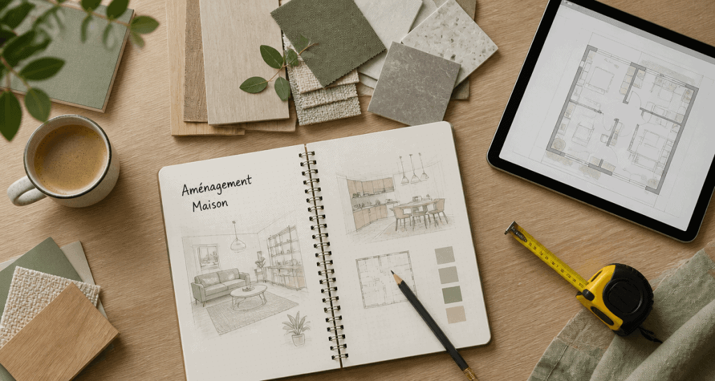mon amenagement maison flat-lay bureau materiaux
