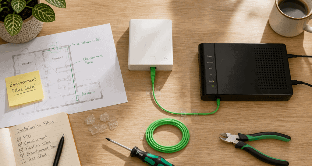 ou placer boitier fibre optique dans une maison sur table bois outils