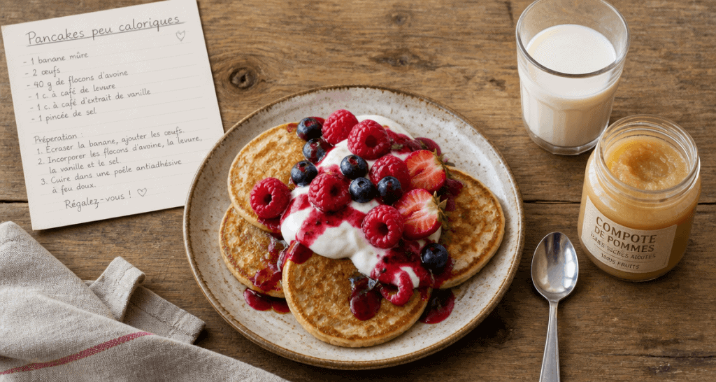 Pancake peu calorique avec fruits rouges et yaourt