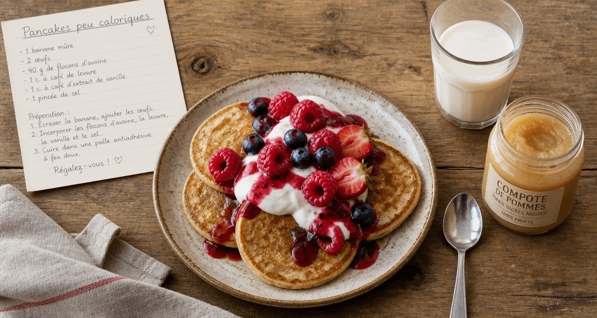 Pancake peu calorique avec fruits rouges et yaourt