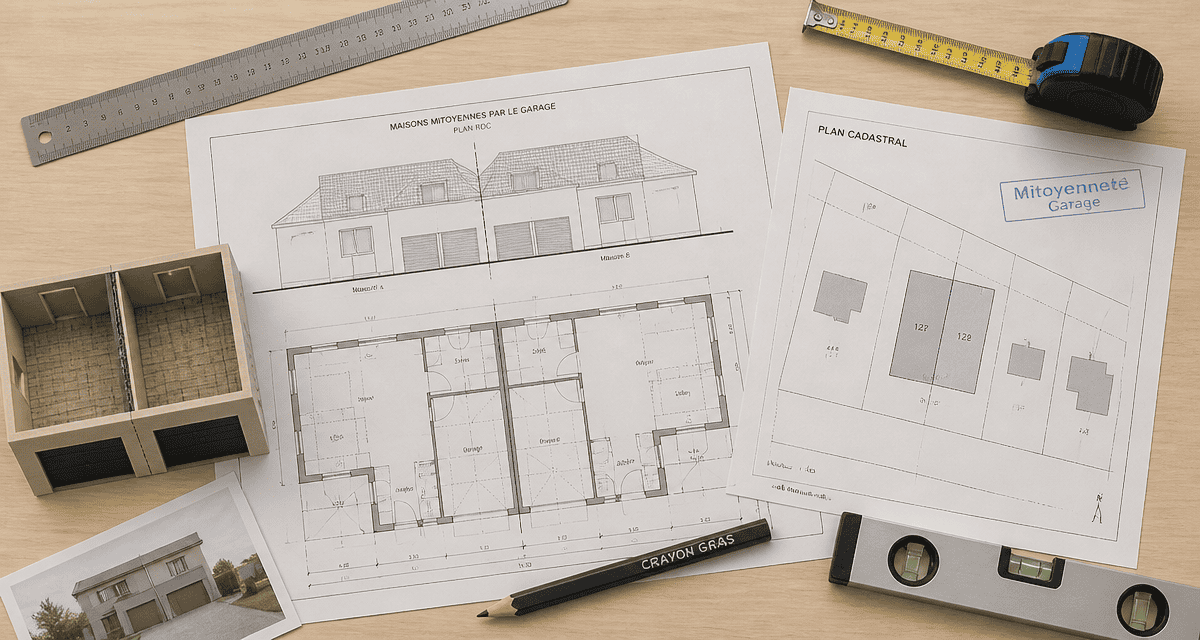 plan maison mitoyenne par le garage, plans architecturaux et outils