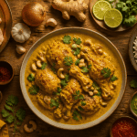 plat a base de poulet curry lait de coco sur table