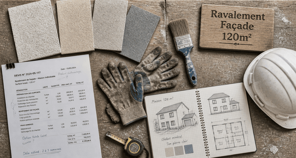 prix ravalement façade maison 120m2 plan de travail chantier