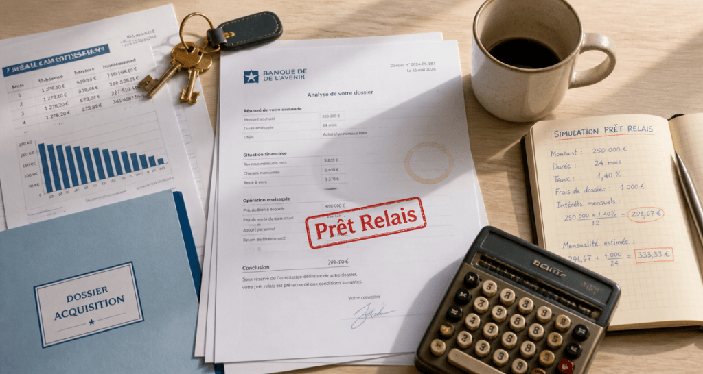quel est la meilleure banque pour le prêt relais, bureau, documents, clés, calculatrice