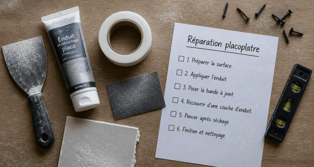 reboucher trou dans placoplatre outils
