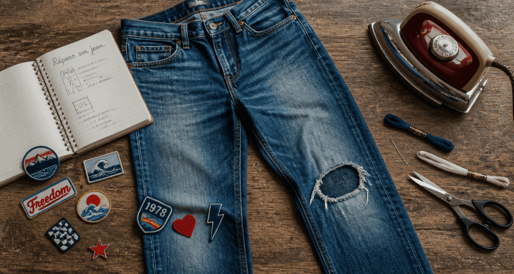 Réparer un trou dans un jean sans machine à coudre, outils et patchs