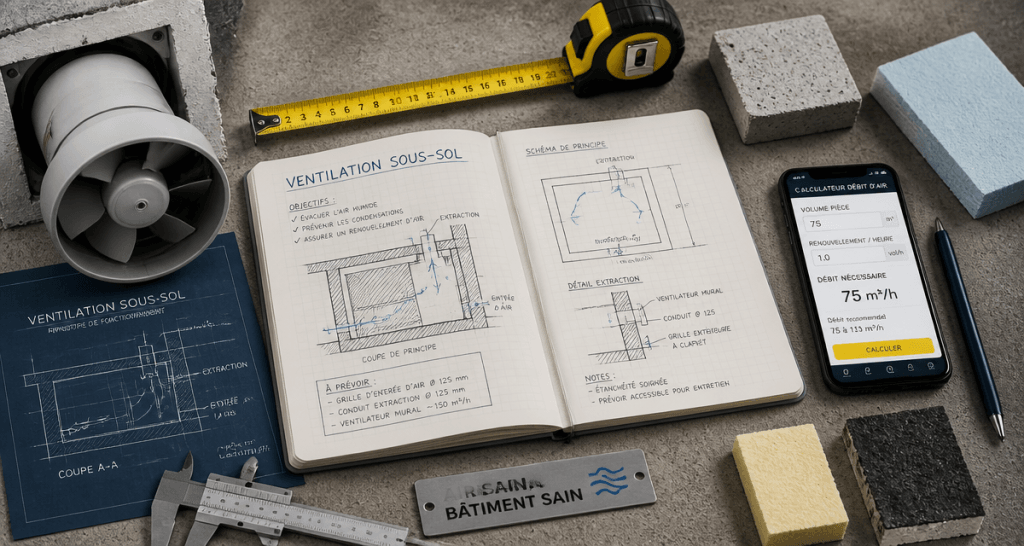 ventilation mecanique sous sol schéma et outils