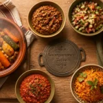 Accompagnement tajine : zaalouk, taktouka et salade marocaine, pain khobz