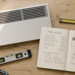 Convecteur électrique prix, outils et carnet de notes sur table