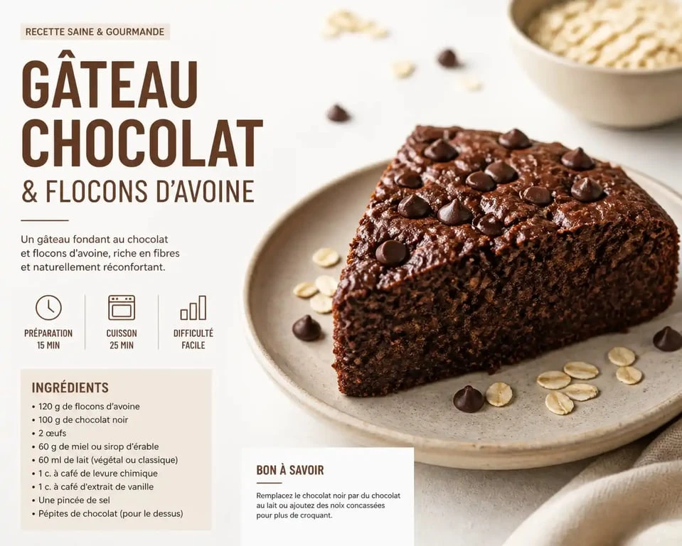 Gâteau chocolat flocon d'avoine healthy sur une assiette