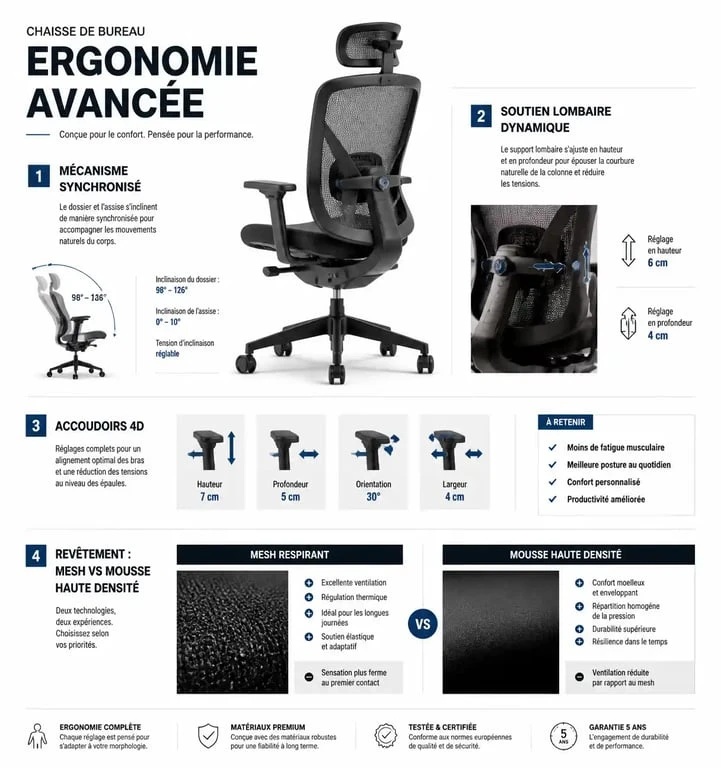 Infographie des critères de choix pour la meilleure chaise ergonomique 2025