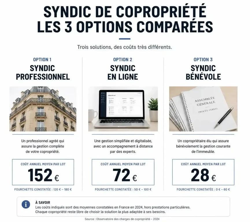 Comparatif des tarifs de syndic pour petite copropriété : professionnel, en ligne et bénévole
