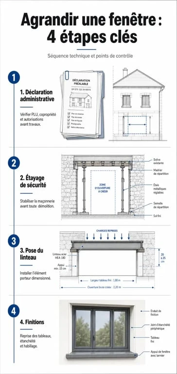 Infographie des étapes pour agrandir une fenêtre en toute sécurité