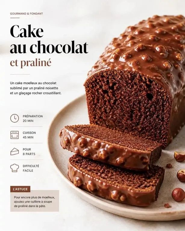 Cake chocolat praliné avec glaçage rocher et éclats de noisettes