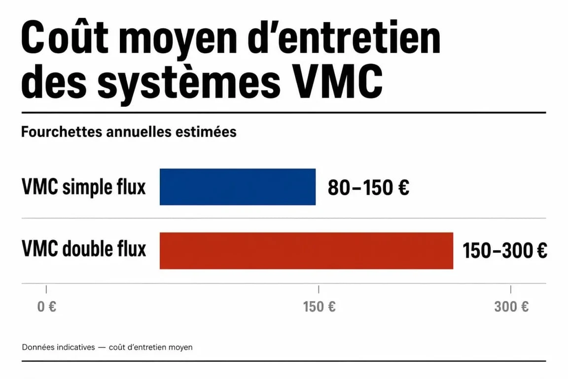 Graphique comparatif des prix moyens pour l'entretien d'une VMC simple flux et double flux
