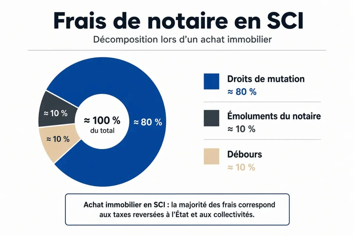 Décomposition des frais de notaire pour une SCI : droits de mutation, émoluments et débours